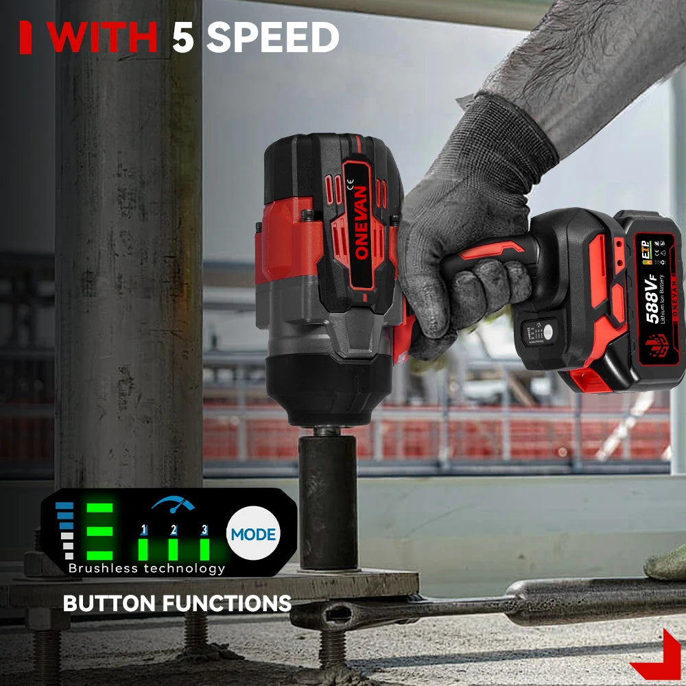 ONEVAN 18V Brushless Cordless Impact Wrench 8000RPM