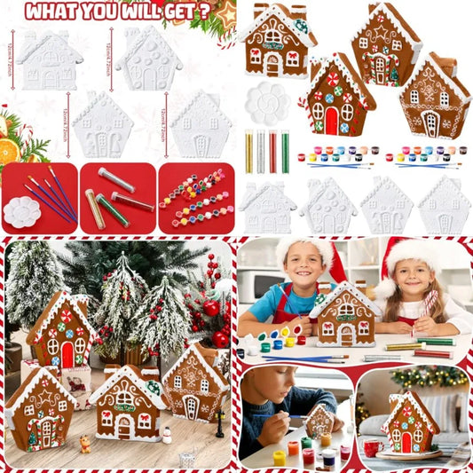 Unpainted Ceramic Gingerbread House Craft Kit With Paint And Brushes