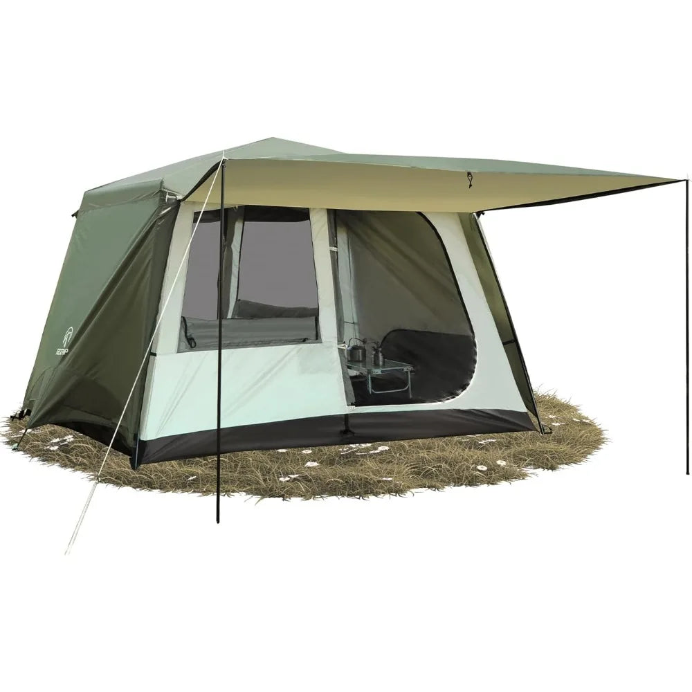 6 Person Tent for Camping Parties, Easy Setup Large Waterproof Windproof Family Cabin Tents with Porch, 10'X7'X78in(H)