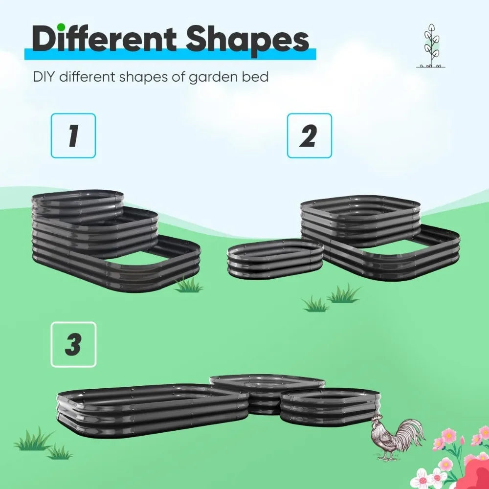 Quictent Galvanized Tiered Raised Garden Bed Kit, 43x63x31.5 in Oval Planting Box, for Vegetables Outdoor 3-in-1 Assembly Modula