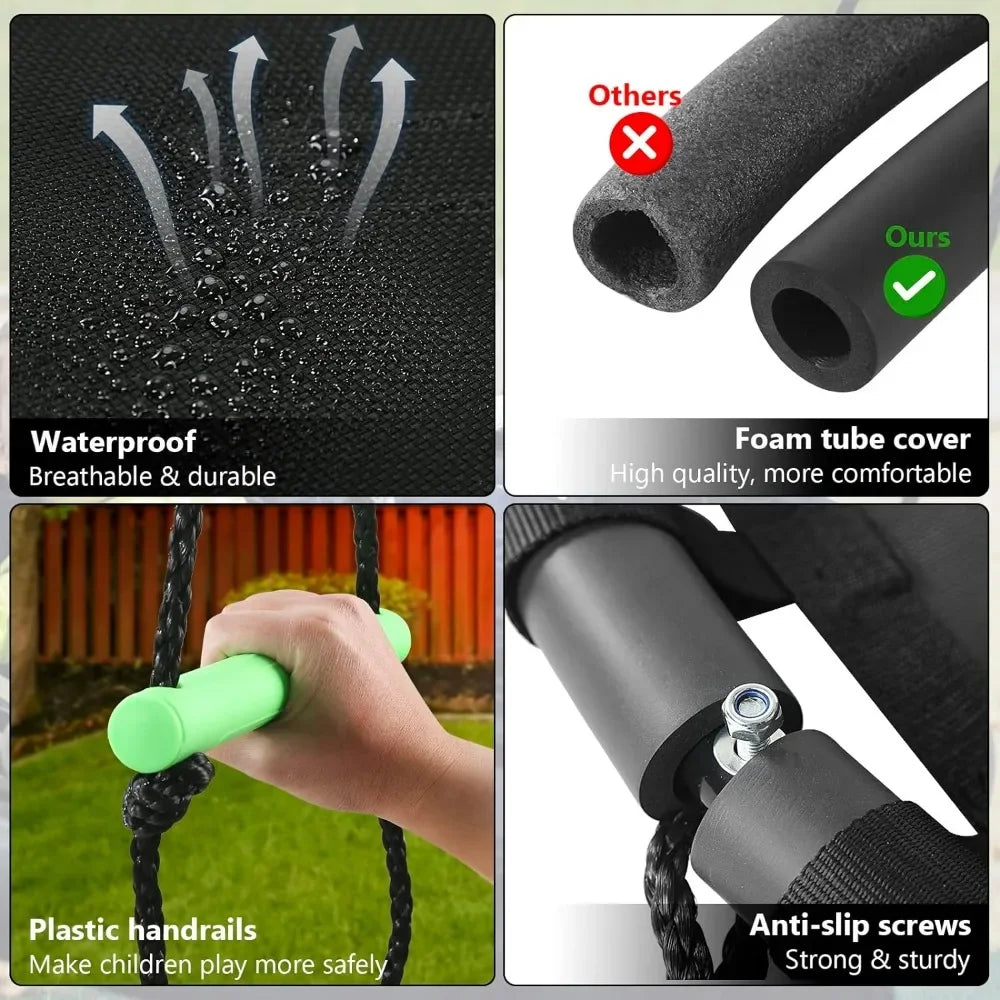 Tree Swing with PP Mat for Kids and Adults Durable,Black Outdoor Saucer Swing,Flying Saucer Web Circle(40 inches Diameter)