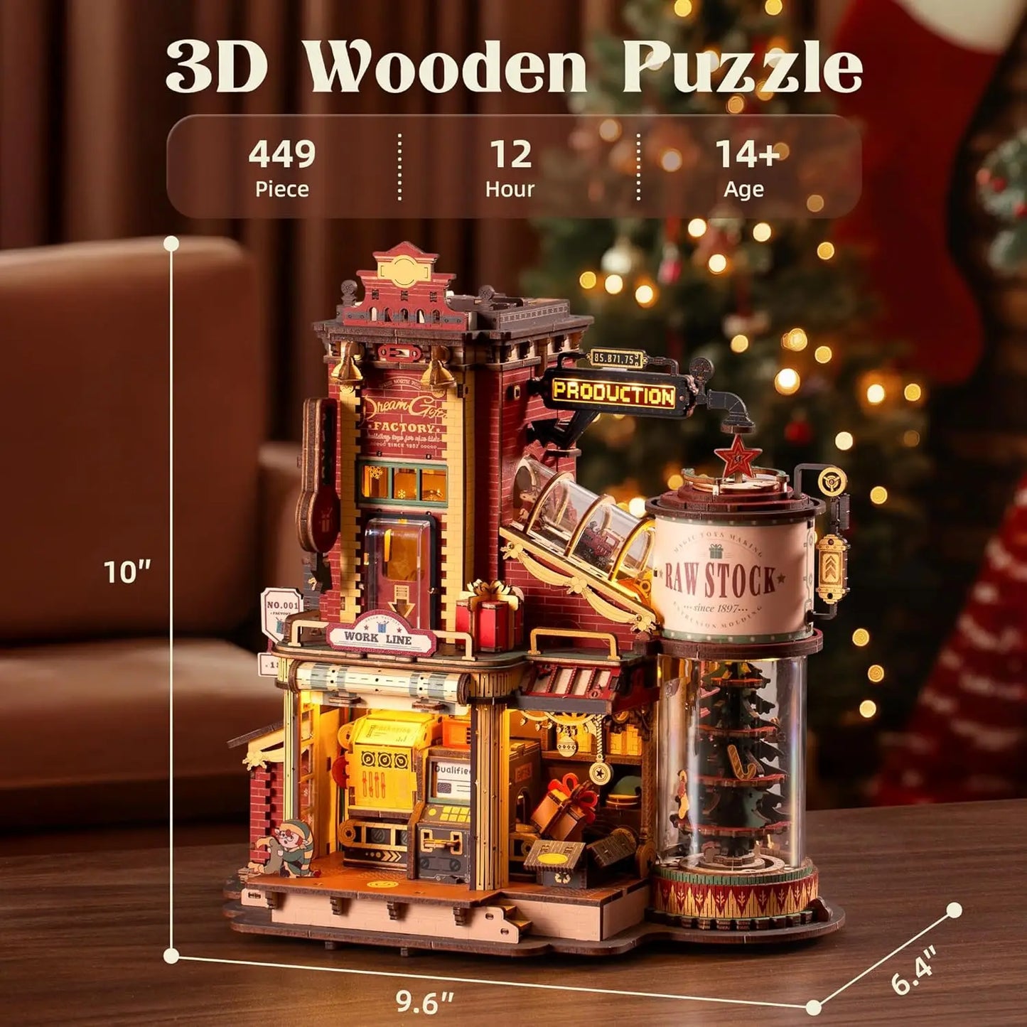 Robotime Rokr Wooden Music Box Christmas Dream Gift Factory 3D Wooden Puzzles Wooden Model Kits Build Best Gifts for Kids Adults
