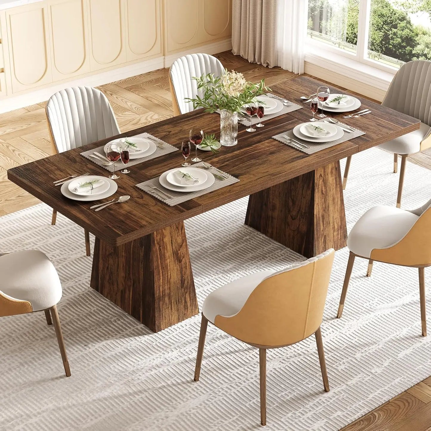 LITTLE TREE Dining Table for 6 People,Rectangle Table with Heavy Duty Legs, Modern Dining Table for Kitchen, Dining Room
