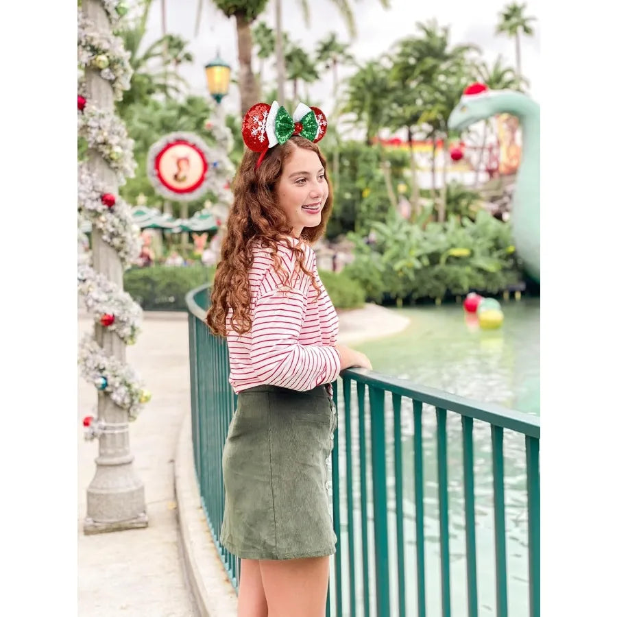 Christmas Mouse Ears Headband With Snowflake Bow Cosplay For Women