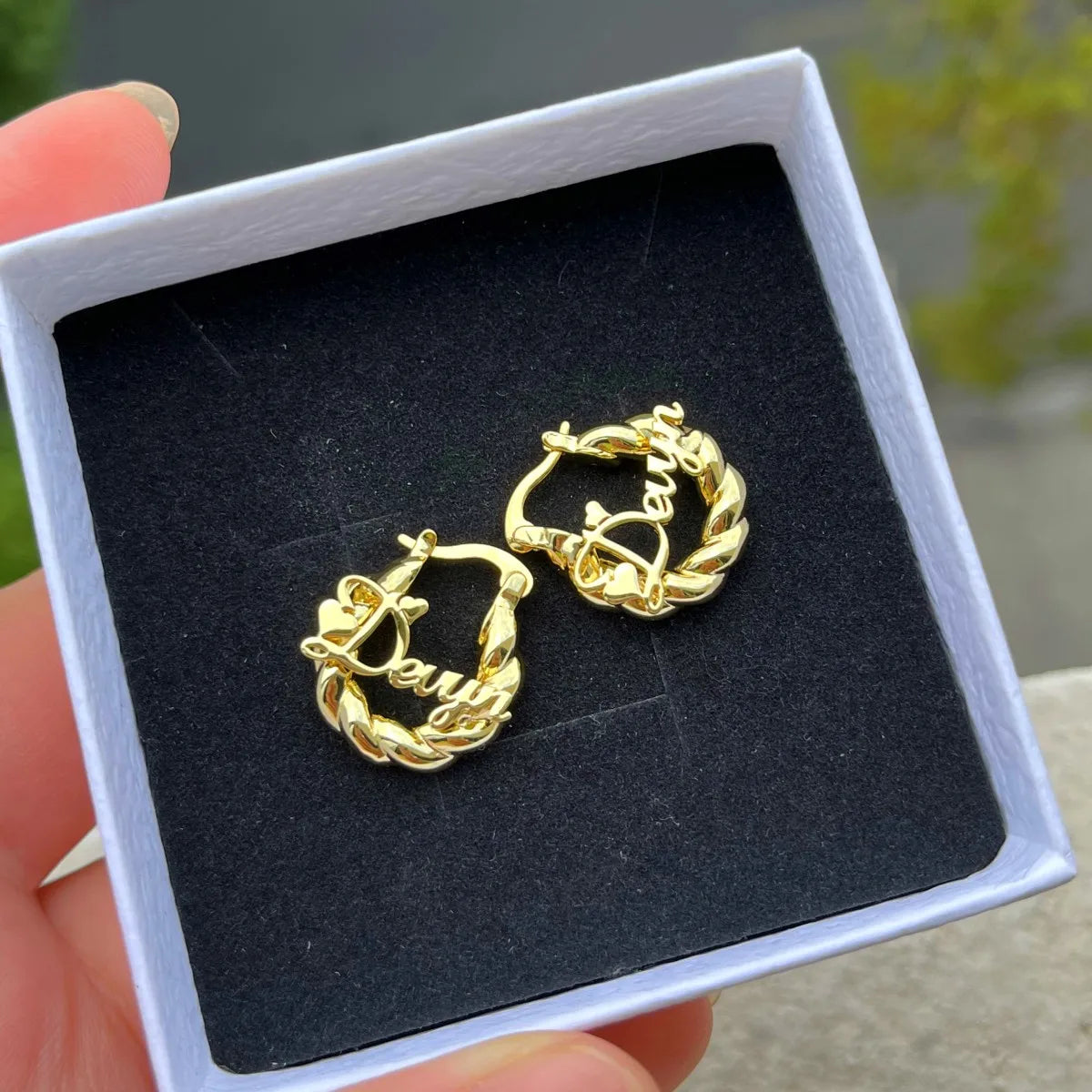Duoying Custom Name Earrings Personalized Twist Hoop