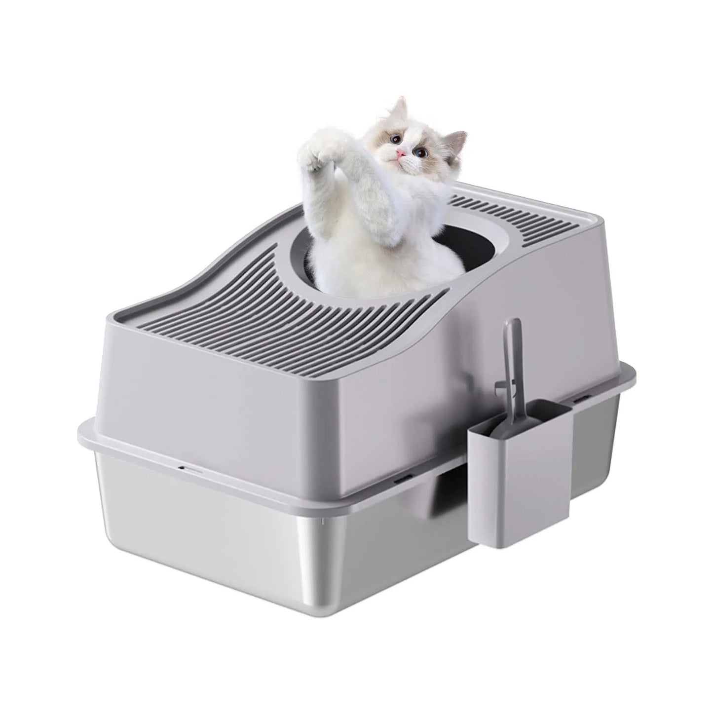 Stainless Steel Enclosed Litter Box With Cat Mat And Scoop