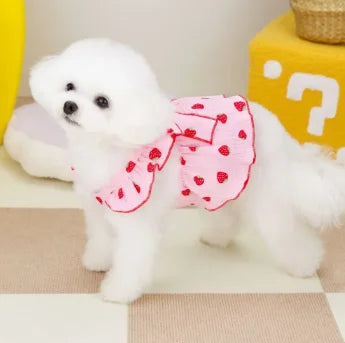 Jiangsu StrawberryPattern FourLeggedDog Dress Summer Pet Accessories SuspenderSkirt