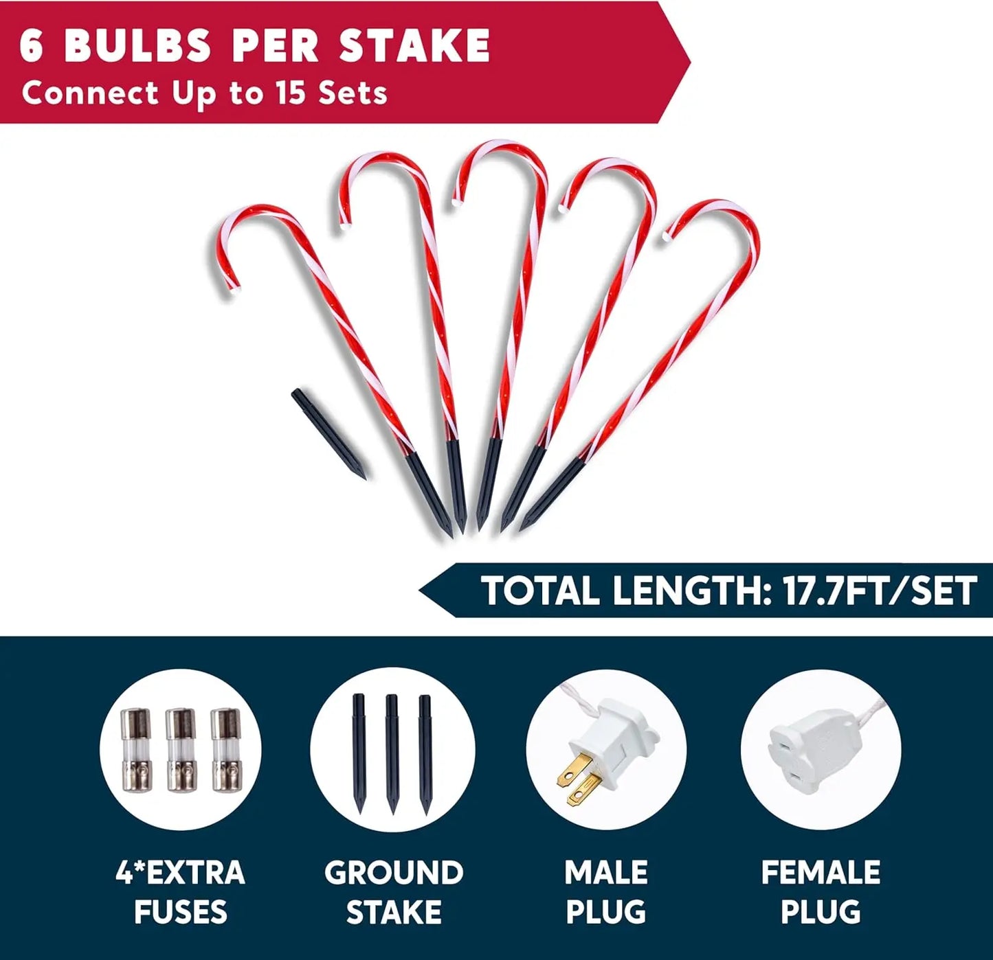 Joyfy Candy Cane Pathway Lights Set of 12 for Holidays