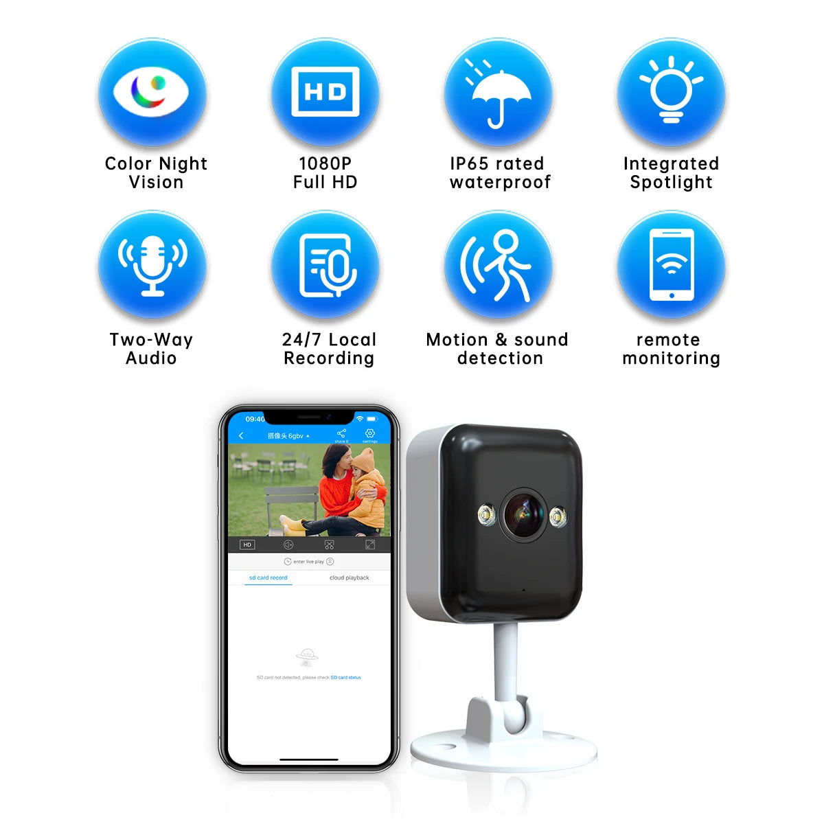 2MP Outdoor Mini WiFi IP Camera Smart Home Security Camera HD Color Night Vision Baby Monitor Two Way Audio Video Surveillance