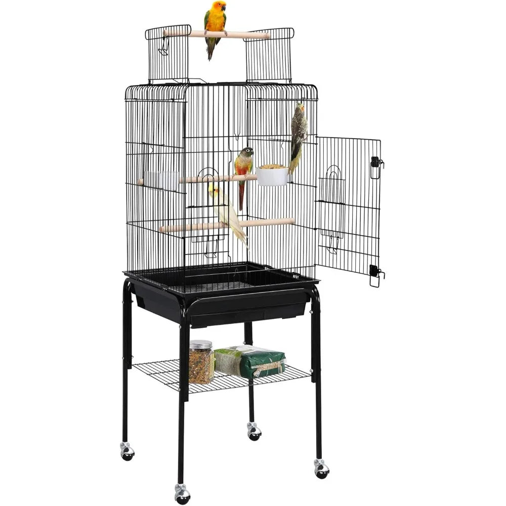 Open Top Rolling Bird Cage With Detachable Features