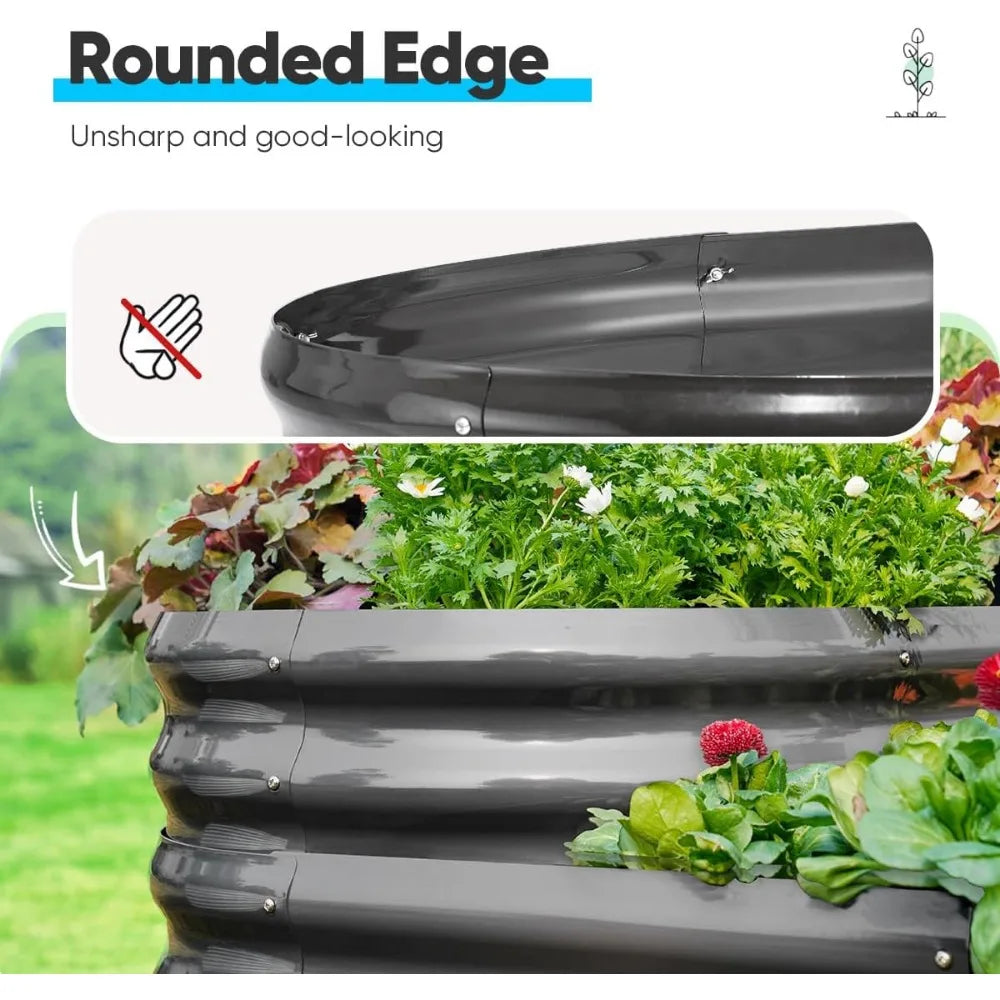 Quictent Galvanized Tiered Raised Garden Bed Kit, 43x63x31.5 in Oval Planting Box, for Vegetables Outdoor 3-in-1 Assembly Modula