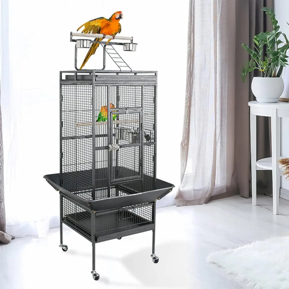 Playtop Parrot Bird Cage WroughtIron RollingStand HeavyDuty EnclosureSystem IndustrialGrade