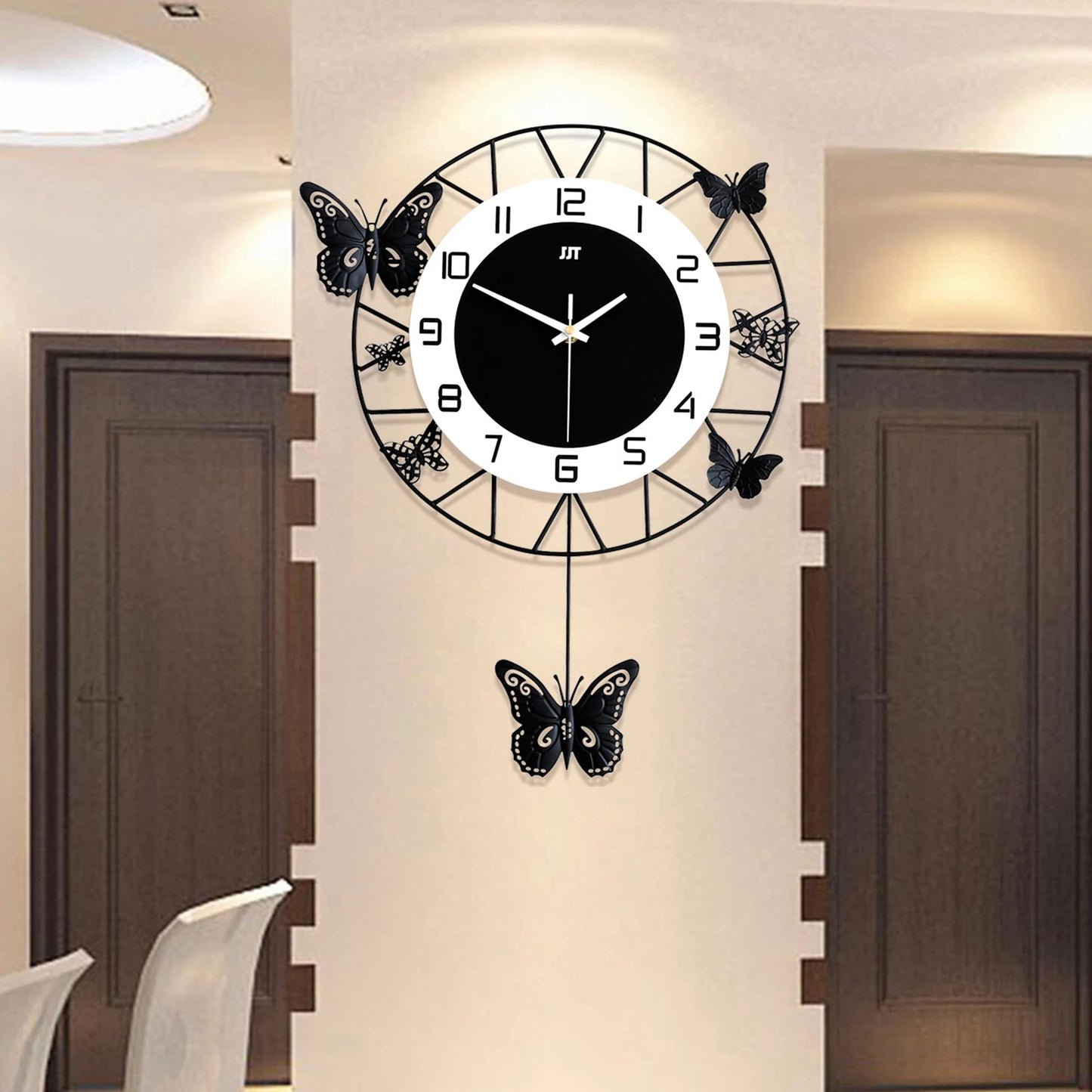 20inch Large Round Butterfly Wall-mounted Clock Creative Iron Craft  Modern Metal Quartz Clock Home Living Room Decor