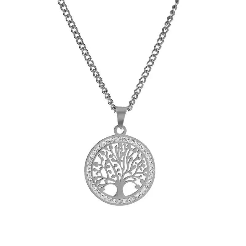 Tree Of Life Stainless Steel Jewelry Set Necklace Earrings