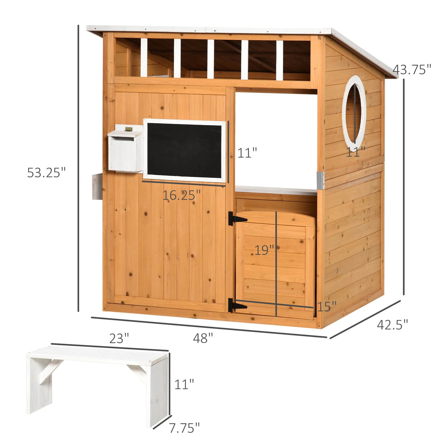 Outsunny Wooden Kids Playhouse with Working Door Windows and Mailbox