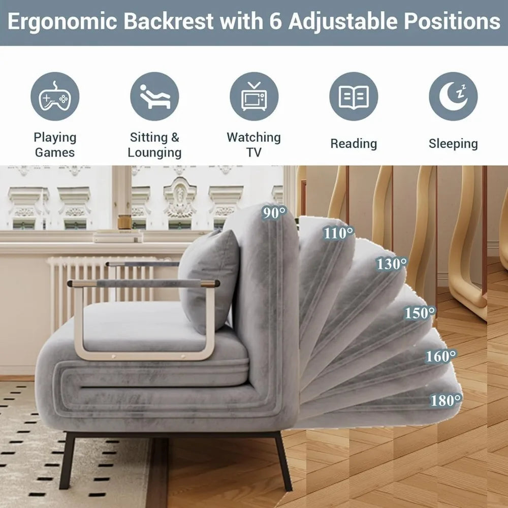 Convertible Queen Sleeper Sofa, 55" Tri-Folding with 6 Adjustable Backrests, Comfy Velvet Loveseat, Modern Futon for Bedroom & L