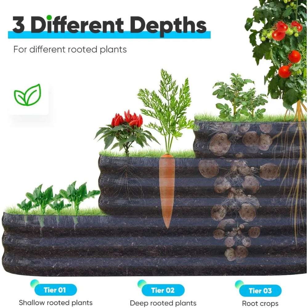 Quictent Galvanized Tiered Raised Garden Bed Kit, 43x63x31.5 in Oval Planting Box, for Vegetables Outdoor 3-in-1 Assembly Modula