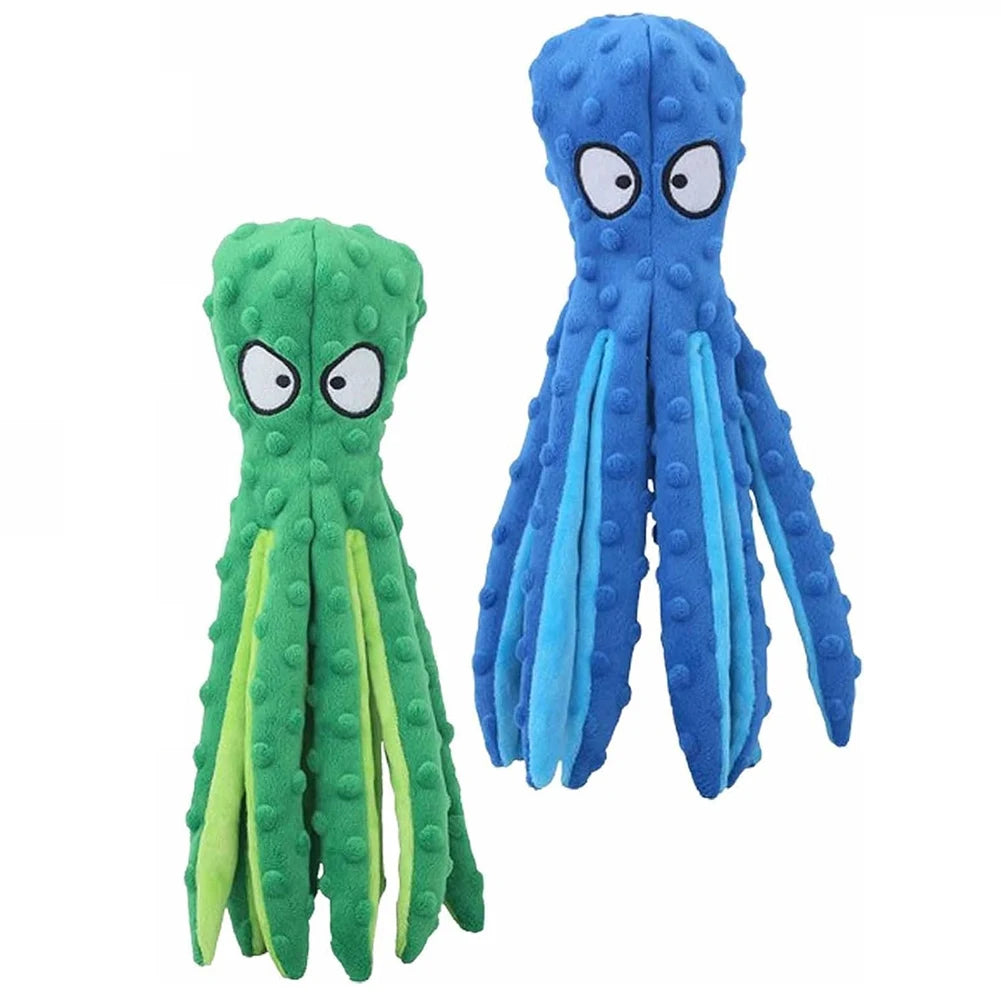 Shunmaii Octopus Plush Dog Toy Interactive Squeaky Rattle Indestructible Bite Resistant