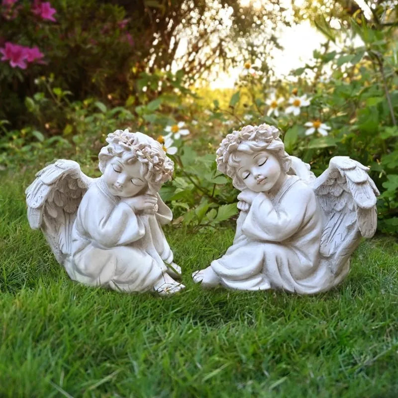 Statue Garden Decor for Outside Solar Outdoor Decorations Patio Cherub Christmas Yard Porch Home Lawn Art Light up Figurin