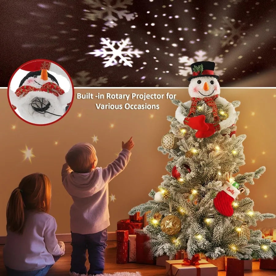 Christmas Snowman Tree Topper Projector Led Light Decor