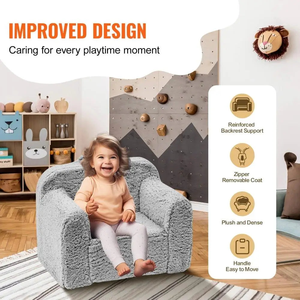 Kids Armchair Sofa High Density 25D Sponge Sherpa Fabric Toddler Chair for bedroom Playroom