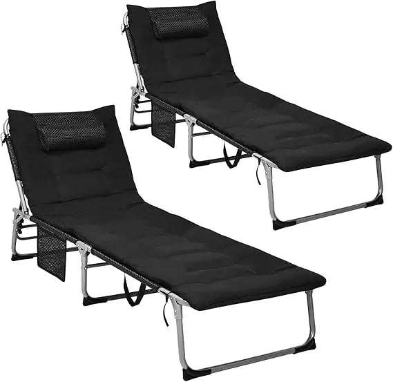 Camping Cot, 27” Lounge Chair Outdoor w/Mattress, Headrest, Side Pocket & Carry Strap, 3 in 1 Folding Layout Tanning Loung|