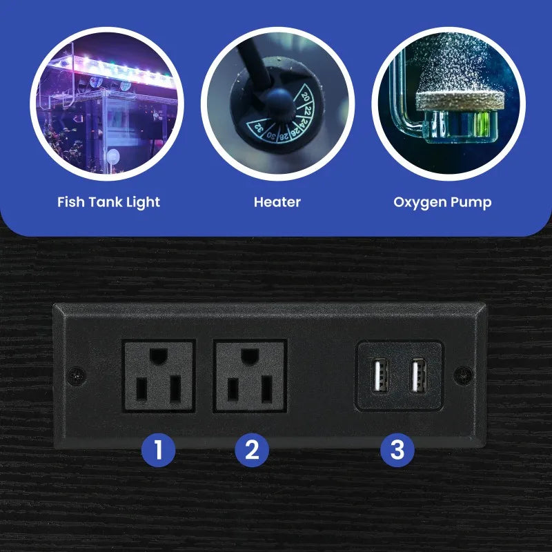 Hign-concerned Metal Wood Aquarium Stand With Electrical Outlet Storage Shelving