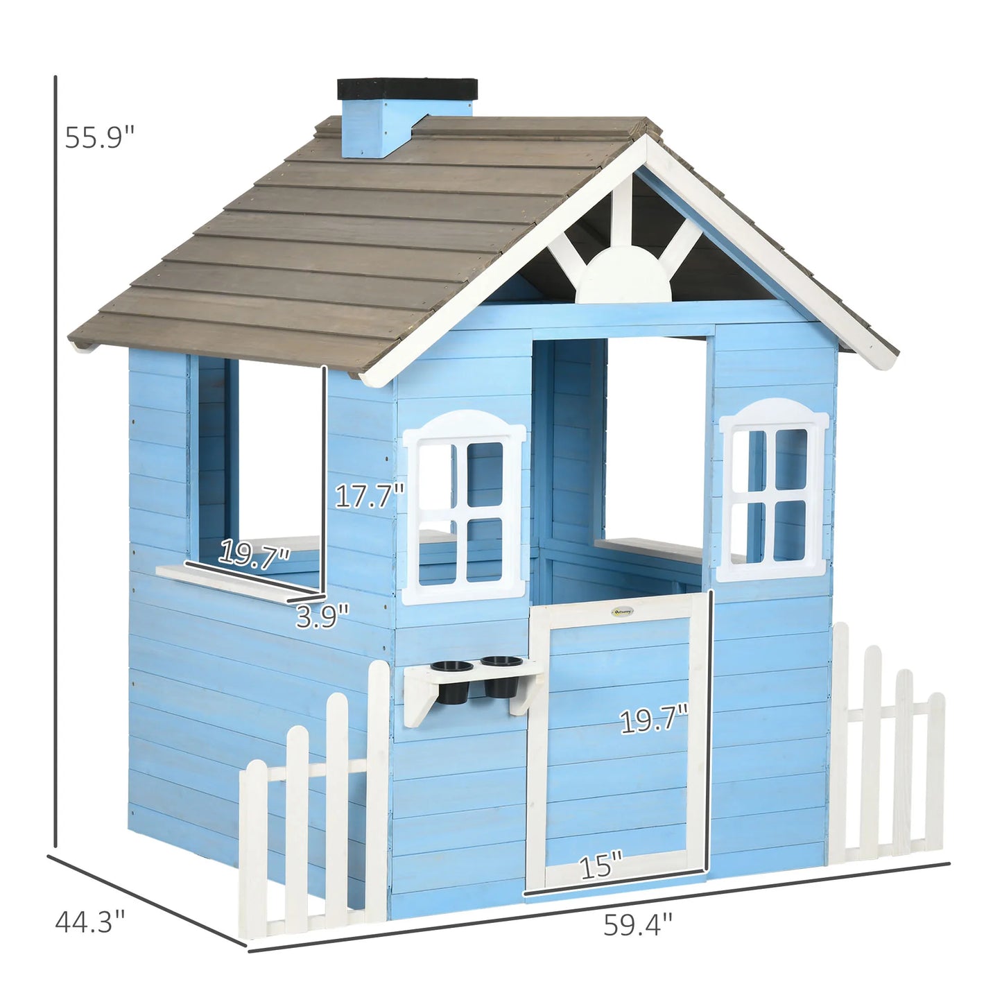 Outsunny Wooden Outdoor Playhouse for Kids with Flower Pot Holders and Windows