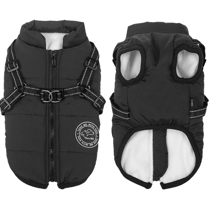 Guangdong Winter Warm Dog Jacket Waterproof Coat With Harness Fleece Lined Pet Outerwear