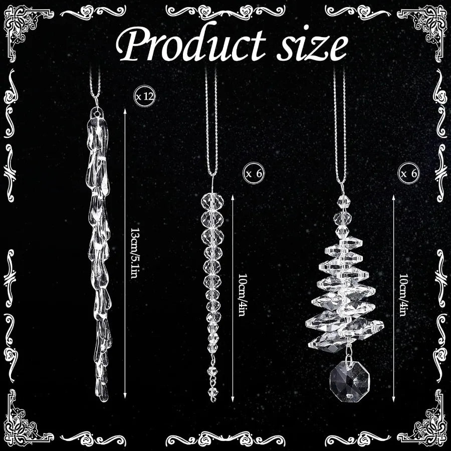 Crystal Icicle Ornaments 24 Piece Clear Chandelier Pendants