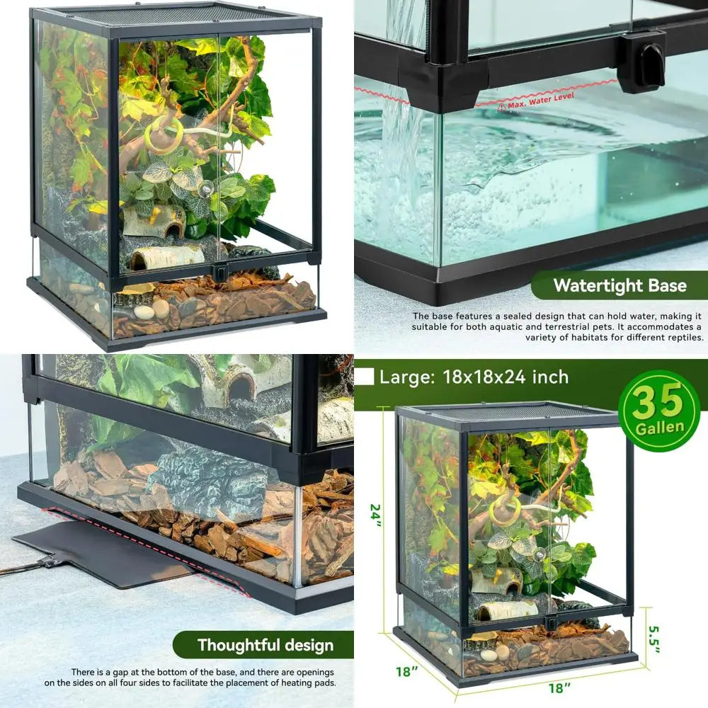 Leopard Gecko Reptile Terrarium Front Opening CrystalGlass Enclosure Watertight Base
