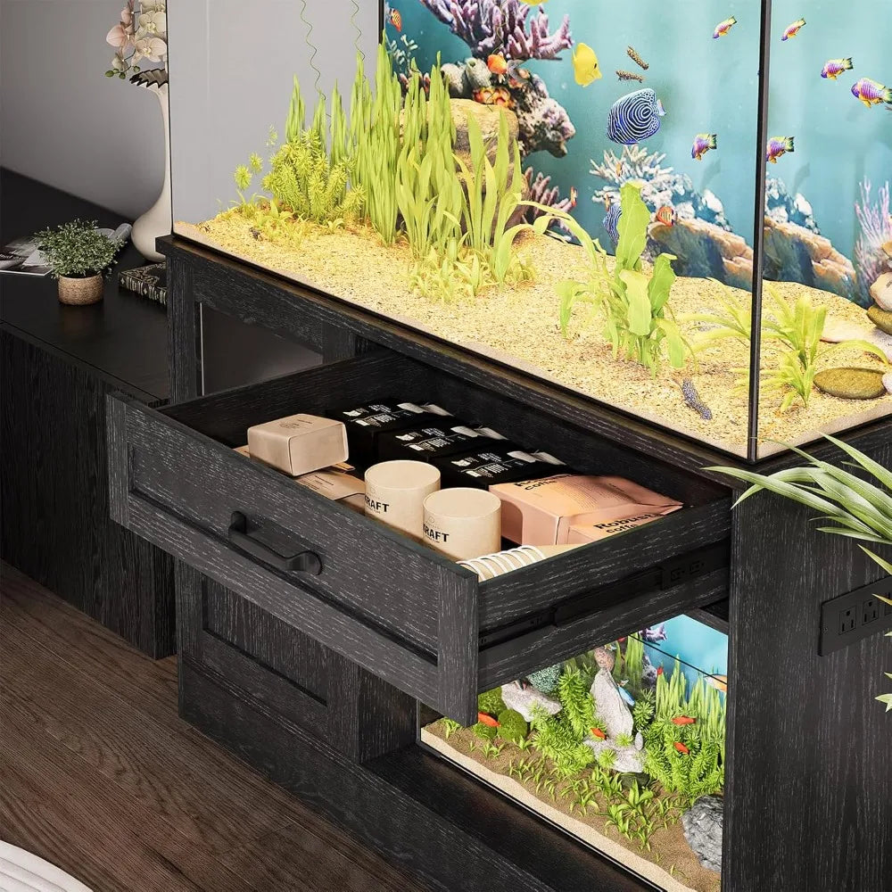 55 Gallon Fish Tank Stand, Fish Tank with Stand 55-75 Gallon, Aquarium Stand 55 Gallon with Drawer, Reptile Tank Stand with Powe
