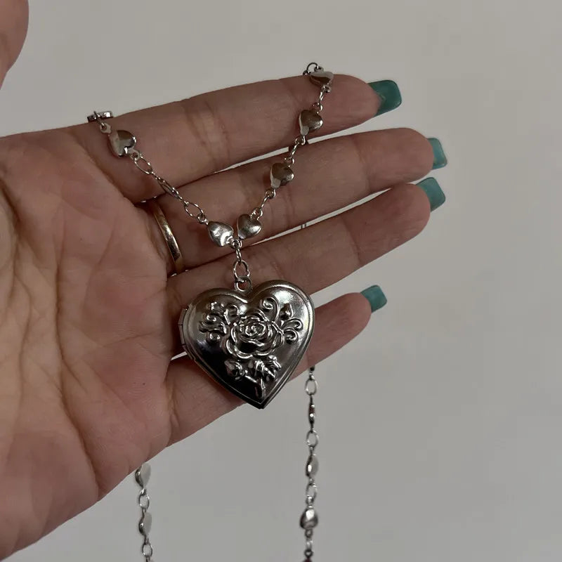 Imixlot Heart Locket Necklace Openable Frame Stainless