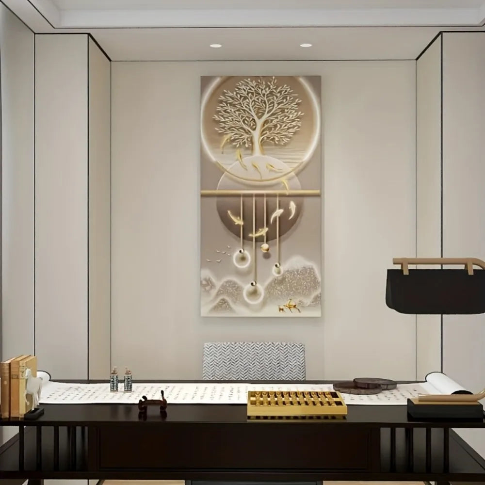 1.5 inch solid wood frame large canvas painting, home decor, Moon Fortune Deer tree canvas poster, interior decor