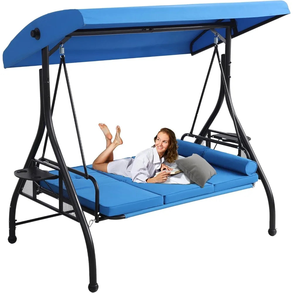 Three Seat Outdoor Patio Swing With Stand Cushions Kit