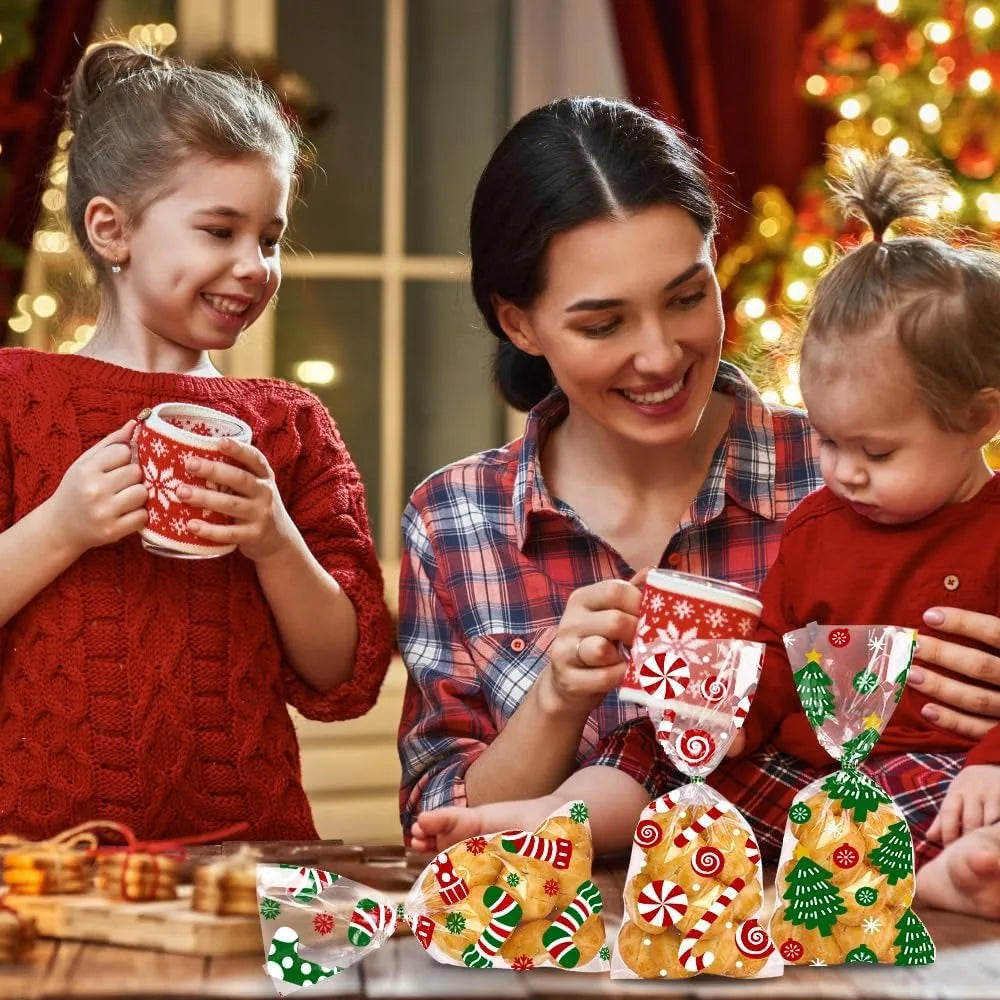 Christmas Cellophane Treat Bags With Twist Ties Santa Theme