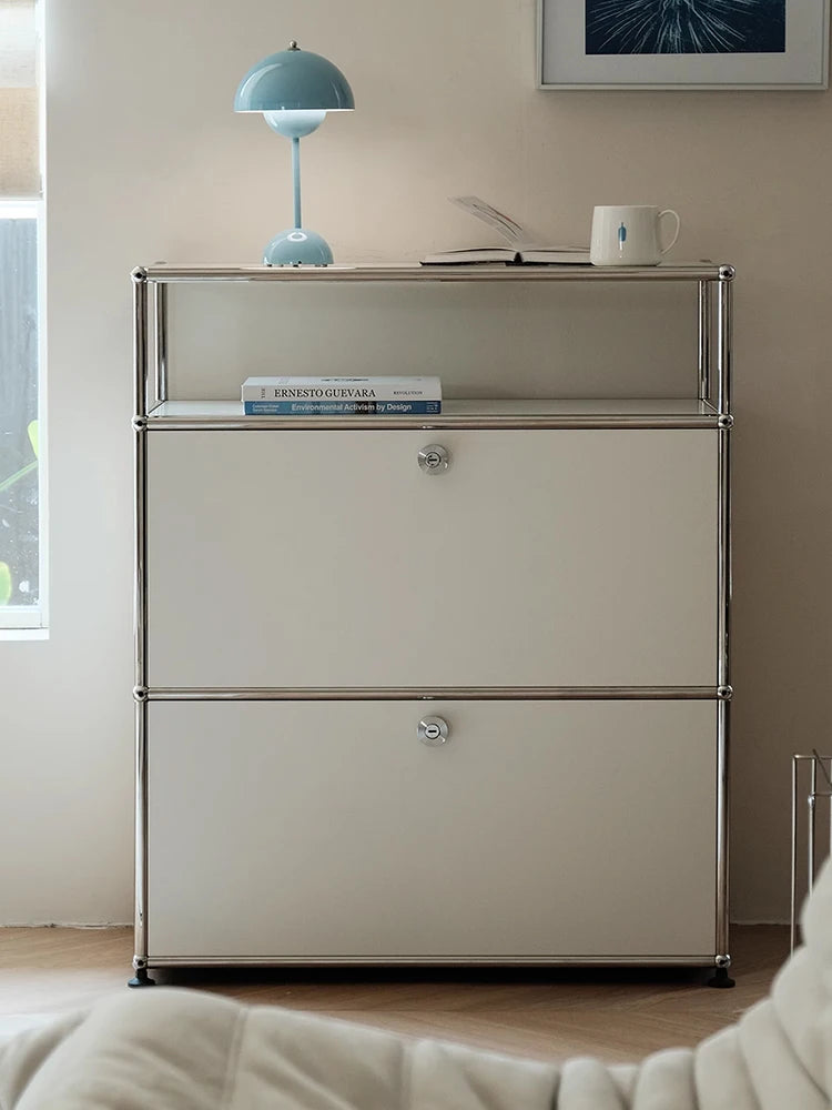 Bigcityfur Stainless Steel Storage Cabinet Contemporary Sideboard For Living Room