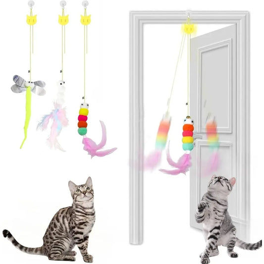 Hign-concerned Three-Piece Interactive Indoor Cat Toys Hanging FeatherStrings Deluxe