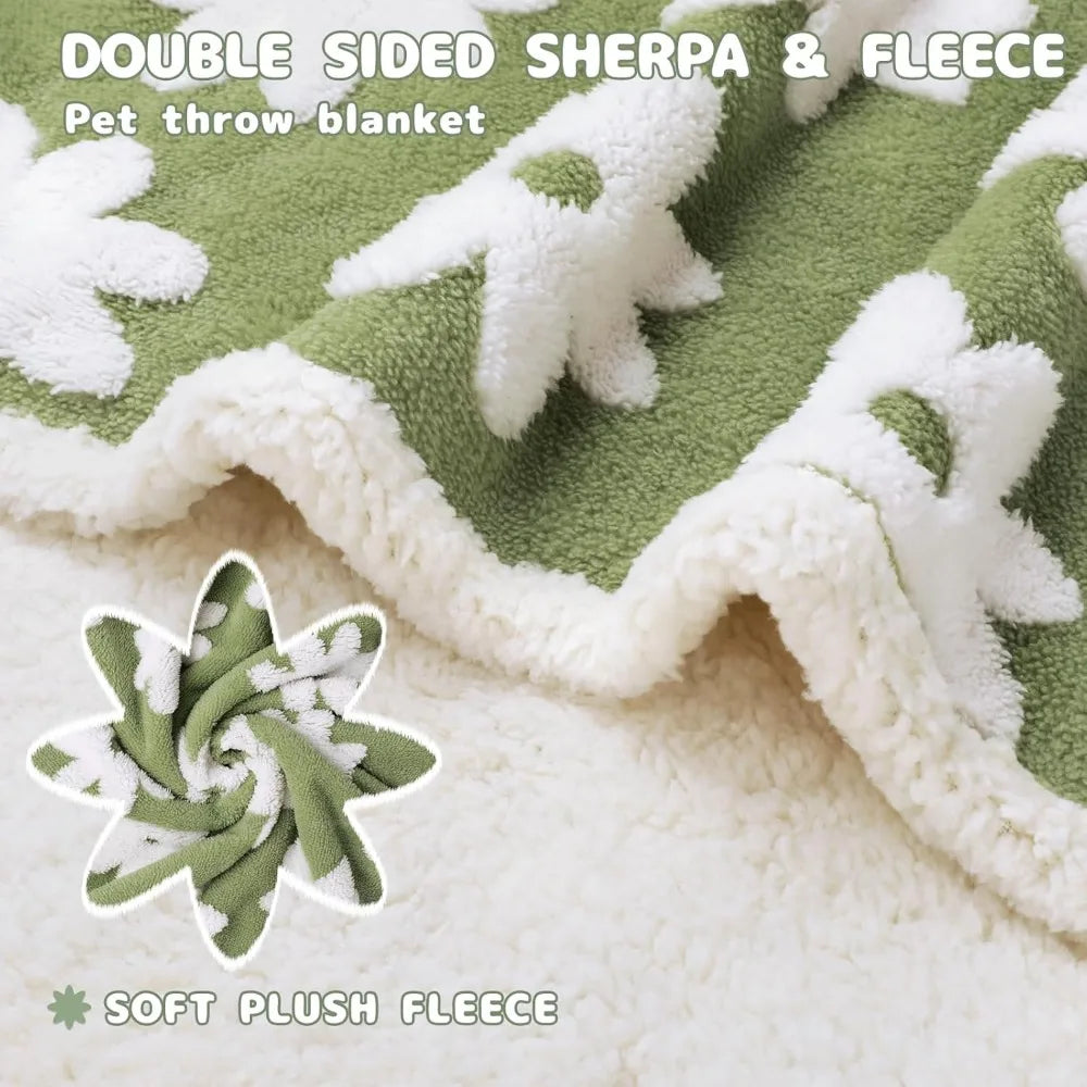 Waterproof Dog Blanket Jacquard Fleece Sherpa Lined Washable AllseasonWeather Comfort