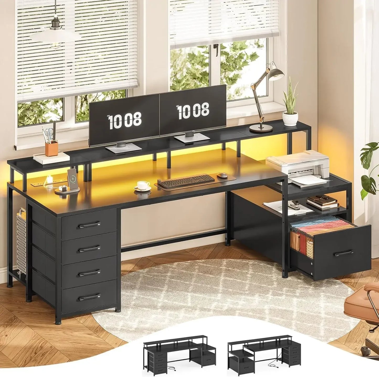 High Concerned Power Outlet Desk With File Drawer Shelves
