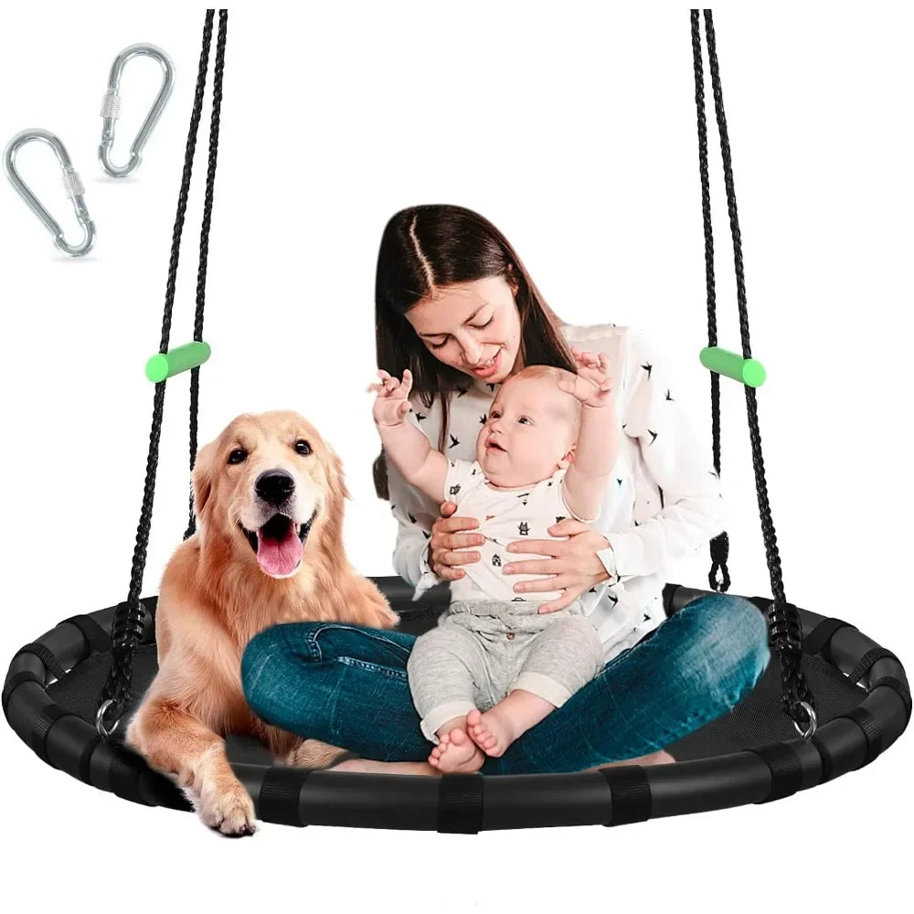 Tree Swing with PP Mat for Kids and Adults Durable,Black Outdoor Saucer Swing,Flying Saucer Web Circle(40 inches Diameter)