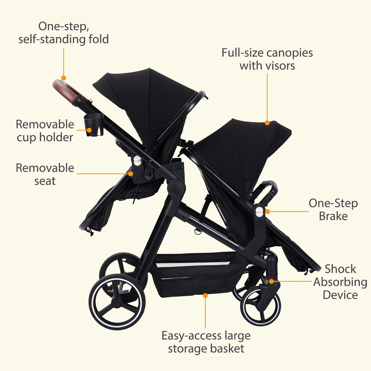 Double Stroller Tandem For Infant And Toddler Collapsible Positioning ComprehensiveManagement