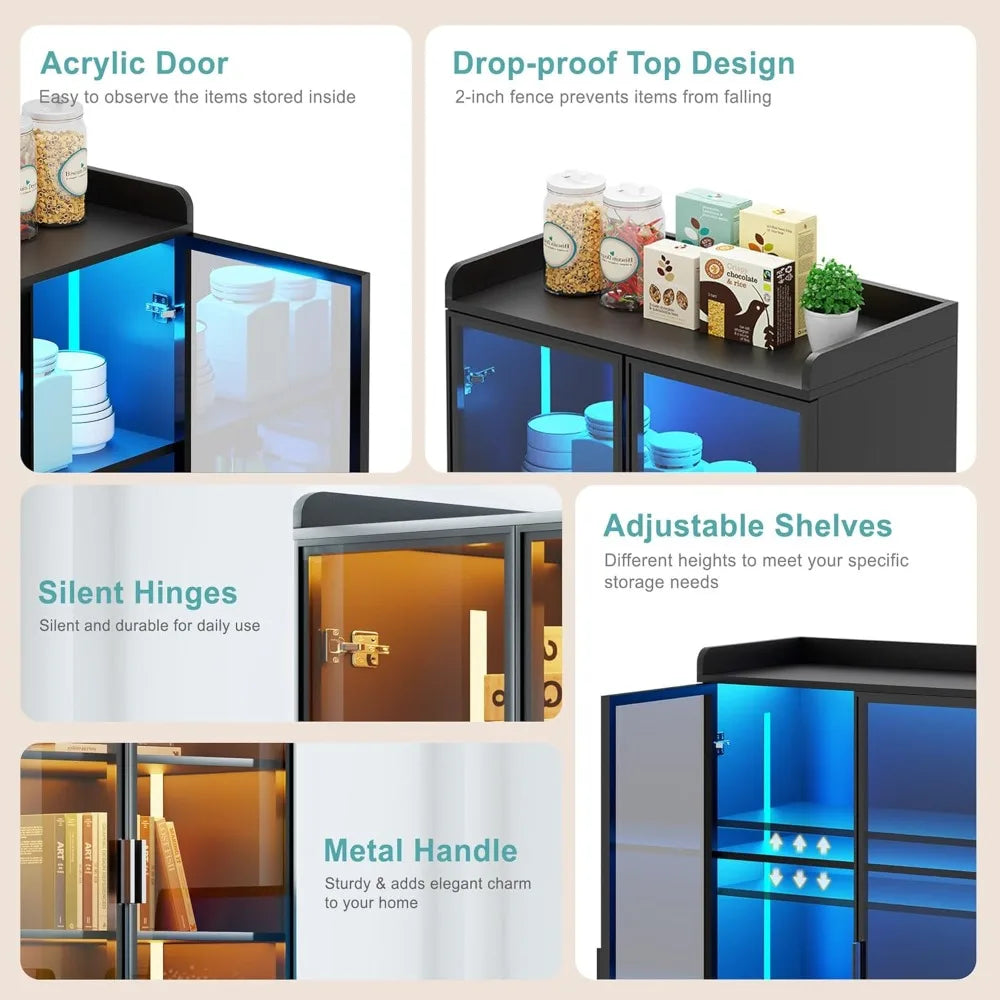 5 Tier Bookcase Display Cabinet with LED Induction