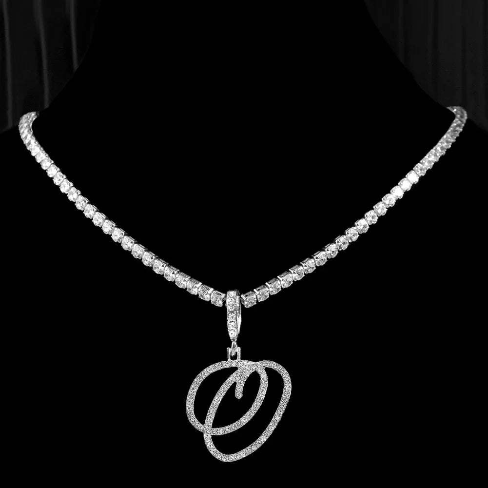 Caraquet Cursive Alphabet Name Necklace CZ Chain Pendant