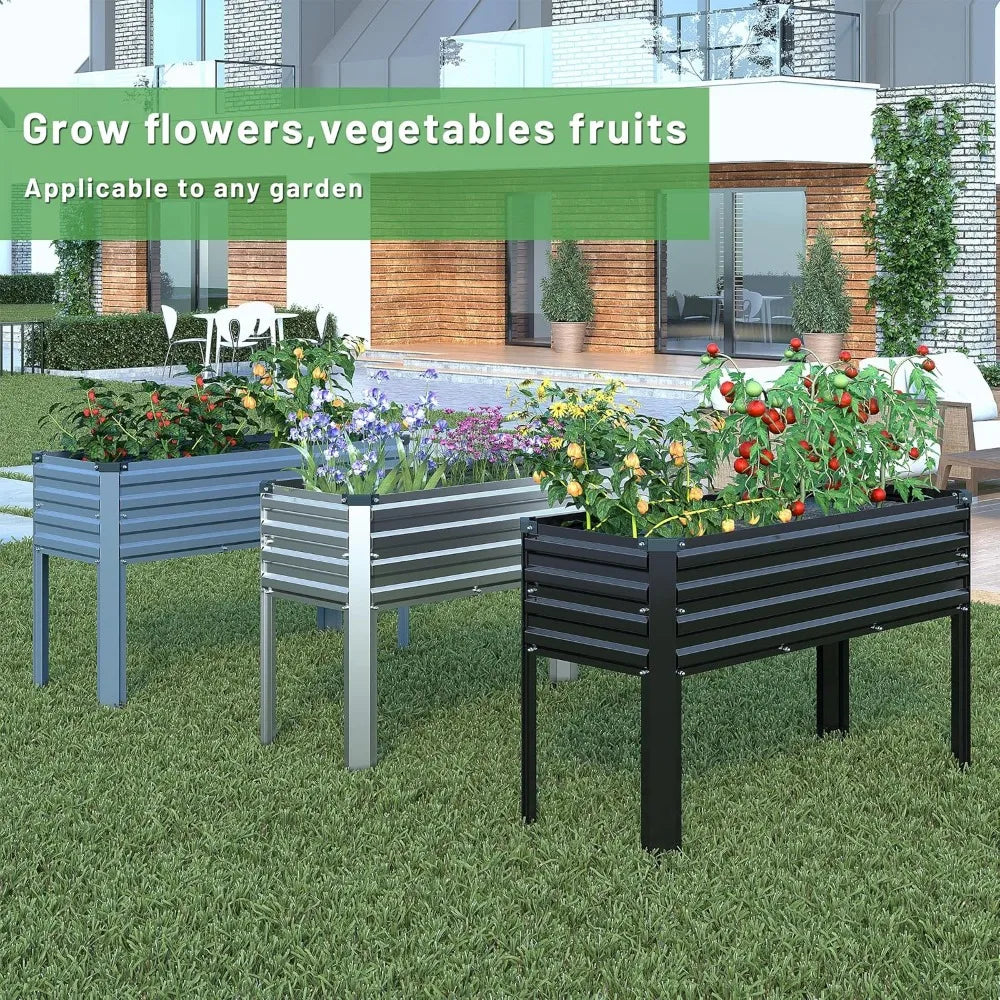 MGNO Galvanized Raised Garden Bed Outdoor with Legs,48×18×32in Metal Elevated Raised Planter Box for Backyard, Patio, Balcony, 3