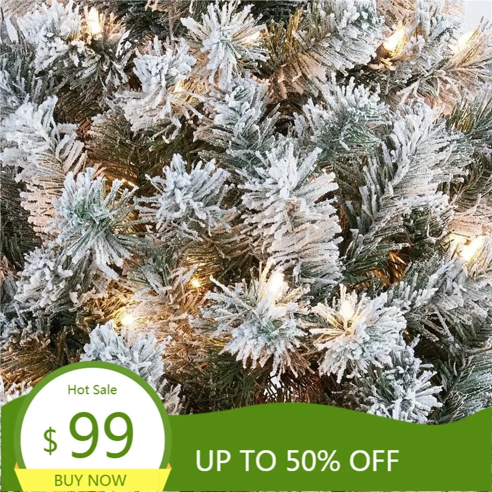 XMSJ Snow Covered Pre-Lit Christmas Tree With Warm White Lights