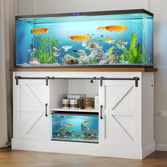 Premium Industrial Aquarium Stand Featuring SlidingBarnDoors And Power Outlet Cabinet