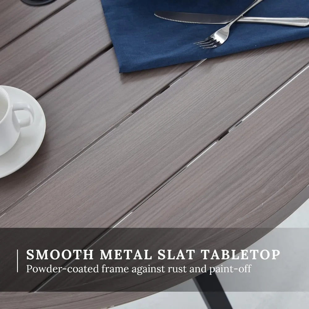 Round Patio Table with Adjustable Umbrella Hole, All Weather Outdoor Round Dining Table for Lawn Garden, 41.2"x 28" Grey Wood-L