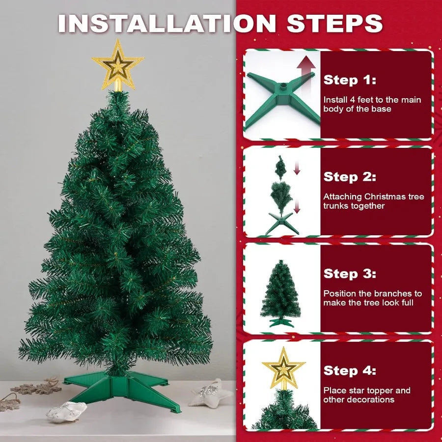 Artificial Christmas Tree With Star Topper And Stable Base