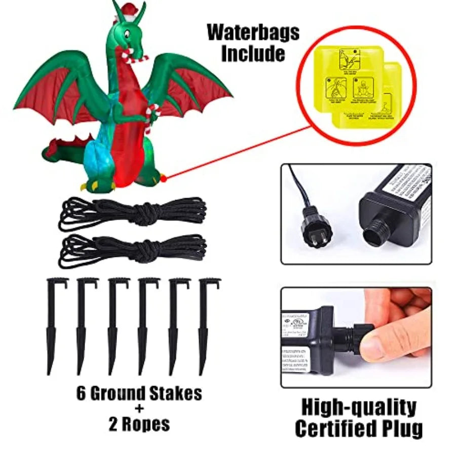 Hign-concerned Inflatable Christmas Dragon Candy LED Lighted Decor Indoor Outdoor
